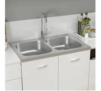 HSF®Évier de cuisine à - 2 bacs - Résistance à la chaleur jusqu'à 280 ° C - lavabo argenté 800x500x155 mm inox cvk67736