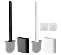 Hshenjhu 2 Pièces Brosse WC Plate, Balai WC Montage Mural/au Sol, Brosses de Toilette à Long Manche de Salle de Bain à SéChage Rapide, Séchage Rapide sans Odeur, pour la Maison et la Salle de Bain