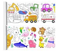 Hshenjhu Rouleau de Papier de Peinture pour Enfants 30 * 300 cm, Poster de Peinture DIY pour Enfants, Rouleaux Dessin Coupables, Rouleau de Coloriage Adhésif (Monde animal Transport)