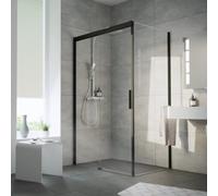 HSK Atelier Plan porte coulissante en 2 parties avec élément fixe et panneau latéral droit, dimensions : 140,0 cm x 90,0 cm x 206,0 cm, 17408140-R-68-50, Cabines de douche: Noir mat : ESG clair