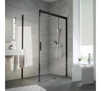 HSK Atelier Plan porte coulissante en 2 parties avec élément fixe et panneau latéral gauche, dimensions : 100,0 cm x 90,0 cm x 206,0 cm, 17408100-L-68-50, Cabines de douche: Noir mat : ESG clair
