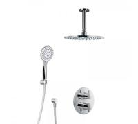 HSK Ensemble de douche 1.04 rond, avec bras au plafond rond, chromé, 1002104-RKB1, Exécution: avec pomme de douche ronde, plate, Ã250 mm, hauteur 8mm