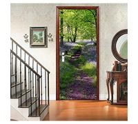 HSKABA Sticker Porte Affiche Autocollante Effet 3D,Poster Trompe l'œil pour Porte,Chemin de Lavande en Forêt,Déco Murale Qualité HD （77x200cm）