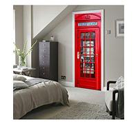 HSKABA Sticker Porte Poster Trompe l'oeil - Cabine Téléphonique 77 x 200 cm - Décoration Murale Autoadhésif pour Cuisine, Salon, Chambre, Salle de Bain