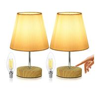 HSLighting Lampe de Chevet Tactile, Abat-Jour Conique Plissé 3D, Effet Bois | Dimmable 3 Niveaux, Ampoule E14 Incluse, Lumière Chaude 2700K, Petite Lampe de Table pour Chambre, Salon, Hôtel & Bureau