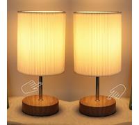 HSLighting Lampe de Chevet Tactile, Abat-Jour Conique Plissé 3D, Effet Bois | Dimmable 3 Niveaux, Ampoule E14 Incluse, Lumière Chaude 2700K, Petite Lampe de Table pour Chambre, Salon, Hôtel & Bureau