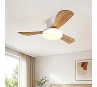 HSLJ1 Ventilateur de plafond moderne de 91 cm avec éclairage intégré, 3 pales, silencieux, design minimaliste, en bois, 6 vitesses, télécommande, réversible, éclairage encastré à intensité variable po
