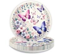 HSPAIDYP Lot de 50 assiettes papillon en forme de papillon - Fournitures de fête d'anniversaire - 17,8 cm - Rose et violet - Assiettes en carton - Printemps - Fête florale - Printemps - Été