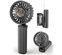 Hssio Mini ventilateur de bureau portable pliable 2000 mAh, rotation 180°, 3 vitesses, ultra silencieux, longue autonomie, petit ventilateur personnel pour femme et fille,Noir