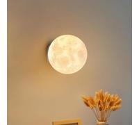 HSTBLEOO Dimmable Moon Wall Sconce Hardwired Modern LED Wall Light 3D Printing Moon Kids Bedroom Round Frosted Ball Bedside(Diameter 25CM)