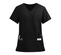 HSUAYEUD Blouse Medicale Femme, Tenue Médecin Infirmiere Courtes avec 3 Poches, Tunique de Travail Médicale Courtes Manches Blouse, V Col Uniforme Dentiste Noir4XL
