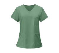 HSUAYEUD Blouse Medicale Femme, Tenue Médecin Infirmiere Courtes avec 3 Poches, Tunique de Travail Médicale Courtes Manches Blouse, V Col Uniforme Dentiste VertXL