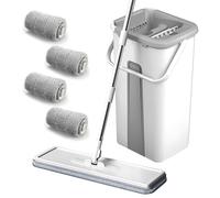 Hsyan Serpillière Seau Essoreur, Balai Serpillère Essoreur avec Seau, Balai Plat Rotatif 360° avec Poignée, Mop Serpillere et 4 Tampons Microfibre Réutilisables pour Nettoyage de Sol