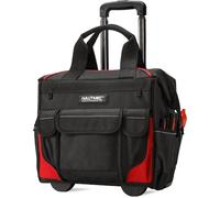 HT0179 : Sac à outils sur roulettes, coffret à outils robuste, grande ouverture, poignée télescopique robuste, dimensions : 37 x 29 x 40 cm, couleur rouge