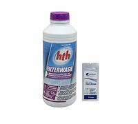 HTH FILTERWASH Liquide teinté - 1L | Nettoyant Filtre et Cellule Electrolyse + 10 Tests HPS OFFERTS 6 en 1