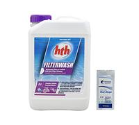 HTH FILTERWASH Liquide teinté - 3L | Nettoyant Filtre et Cellule Electrolyse + 10 Tests HPS OFFERTS 6 en 1