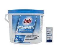 HTH GRANUFAST Granulés - 5kg | Chlore Choc Stabilisé - Désinfection Choc - Dissolution Rapide + 10 Tests HPS OFFERTS 6 en 1