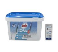 HTH MAXITAB Action 5 Galet 135g - 2,7kg | Chlore Lent Stabilisé Multiaction - Désinfection Régulière Multifonction - Dissolution Lente + 10 Tests HPS OFFERTS 6 en 1