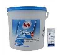 HTH MAXITAB Action 5 Galet 200g - 10kg | Chlore Lent Stabilisé Multiaction - Désinfection Régulière Multifonction - Dissolution Lente + 10 Tests HPS OFFERTS 6 en 1