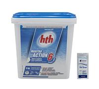 HTH MAXITAB Action 6 Galet 250g Bi-Couche Spécial Liner - 5kg | Chlore Lent stabilisé Multiaction - Désinfection Régulière Multifonction avec Action Choc + 10 Tests HPS OFFERTS 6 en 1