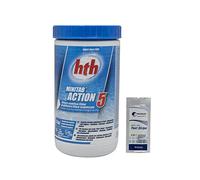 HTH MINITAB Action 5 Pastilles 20g - 1,2kg | Chlore Lent Stabilisé Multiaction - Désinfection Régulière Multifonction - Dissolution Lente + 10 Tests HPS OFFERTS 6 en 1