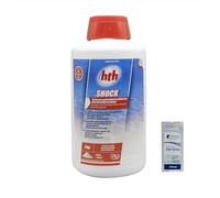 HTH Shock Poudre - 4kg | Chlore Choc Non Stabilisé - Désinfection Choc - Hypochlorite de Calcium à Dissolution Rapide + 10 Tests HPS OFFERTS 6 en 1