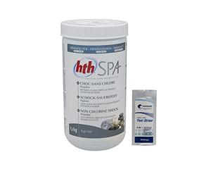 HTH Spa Choc sans Chlore Poudre - 1,2kg | Oxygène Actif Choc - Activateur de Brome - Désinfection Choc sans Chlore - Dissolution Rapide + 10 Tests HPS OFFERTS 6 en 1