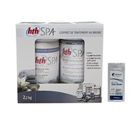 HTH Spa Petit Coffret DE Traitement AU Brome - 2,2kg | Kit Traitement et Entretien Essentiel - Désinfection Régulière et Choc sans Chlore + 10 Tests HPS OFFERTS 6 en 1