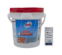 HTH Stick 300g - 4,5kg | Chlore Lent Non Stabilisé - Désinfection Régulière - Hypochlorite de Calcium à Dissolution Lente + 10 Tests HPS OFFERTS 6 en 1