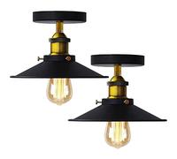 HTRUIYATY 2pcs Plafonnier Parapluie Vintage E27 Rétro Industriel Métal Plafond pour Salon Chambre Décoration D'éclairage (Noir 24 cm)