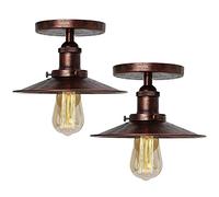 HTRUIYATY 2pcs Plafonnier Parapluie Vintage E27 Rétro Industriel Métal Plafond pour Salon Chambre Décoration D'éclairage (Rouille Couleur 22 cm)