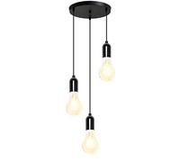 HTRUIYATY E27 Suspension 3 Lampes Lustre Suspension Vintage Métal Plafonnier Retro Culot de Lampe avec Câble Réglable de 1,2 Mètre pour Cuisine Salle à Manger Café Bar Restaurant-Noir