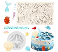 HTTDSLF 2PCS Moules à Chocolat En Silicone Sur Le Thème Marin Moule Queue de Poisson, Coquillage et Étoile de Mer Silicone pour DIY Chocolat Gâteaux Fondants Gelée Biscuits Décorations Savon Pâte Fimo