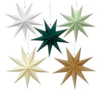 HTTDSLF Lot de 5 Étoiles en Papier de Noël, 3D en Papier à Suspendre, Blanc, Vert, Gris, Rose, pour Noël, Mariage, Fête, Anniversaire, Décoration