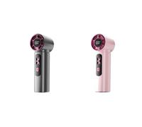 HTU Ventilateur Turbo Portable à Main, Petits Ventilateurs Rechargeables de Poche, 100 Vitesses avec Affichage LED, Compact pour Activités Extérieures, Voyage, Plage-Grey+Pink 2PCS