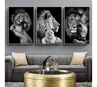 HTWLMM Lion Couple Affiche Noir et Blanc Animal Mur Art Toile Peintures Et Impressions Images Murales pour Chambre Salon Decoration sans Cadre (3X50X70CM)
