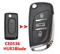 HU83 CE0536 Coque de clé pliant télécommande à 3 bouton Pour Peugeot 308 207 307 3008 5008 807 Expert Citroën C2 C3 C3 Picasso C8