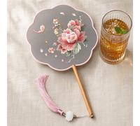 Huacan Style chinois Broderie Su Broderie double face Ventilateur brodé, Style ancien Hanfu Ventilateur de savoir-faire classique, Accessoire de voyage en plein air Danse Cheongsam Pivoine Ventilateur