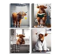 HUACANVASART Lot de 4 impressions d'art mural humoristique pour salle de bain, maison de ferme, décoration de salle de bain d'enfant (20,3 x 25,4 cm, sans cadre)
