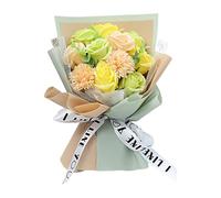 HuadaXtai 1s Bouquet de Savon Fleur Artificielle Rose Carnation Présent Ruban Adapté pour Décoration Bureau Ambiance Romantique Événement Cadeau Anniversaire