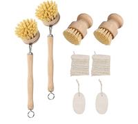 HuadaXtai 7 Pièces Brosse à Vaisselle Brosse Pot Manche Ergonomique Kit Nettoyage Brosse Bois Assortiment Nettoyant Vaisselle Légumes Fruits Convient Cuisine, 8 pièces