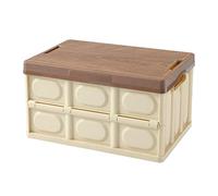 HuadaXtai Boîte de Rangement Pliable Coffret de Transport Empilable Couvercle Bois Robuste Structure Renforcée Polyvalente Facile à Plier Adaptée pour, Café Léger 55L