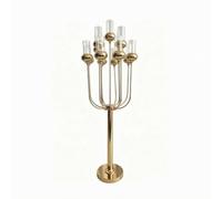 HuadaXtai Candélabre sur Pied Support Bougeoir Porte Bougie Chandelier de Sol Élancé en Fer et Verre Finition Dorée avec Base Ronde Antibasculage Convient aux Allées Scéniques Banquets Festifs