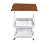HuadaXtai Chariot de Rangement Organisateur Étagère à Roulettes Trois Niveaux avec Roues Structure Métallique Plateau En Bois Fonction Glissante pour Rangement, Noyer Noir