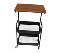 HuadaXtai Chariot de Rangement sur Roulettes Étagère Métallique 3 Tiroirs avec Plateau Bois Chariot Polyvalent pour Stockage Organisateur Mobile Compact Adapté, Noyer Noir