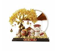HuadaXtai Chat Porte- Figurine Table Ornement Résine Travail Arbre Cristal Parure Festive pour Bureau Salon Boutique Comptoir, Arbre À Argent Feng Shui avec Chat Maneki-Neko Et Sablier, Grande Taille