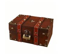 HuadaXtai e Antique Serrure Rangement en Bois Métalliques Sangles Simili Cuir pour Précieux Décoration Intérieure, Marron, L, Petit Verrou