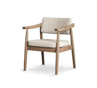 HuadaXtai Fauteuil Capitonné Tissu Chaise Siège Bergère au Design avec Accoudoirs Courbés et Côtelé Agréable Structure en Frêne Solide Adapté à Salle à Manger, Blanc Cassé