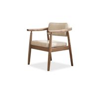HuadaXtai Fauteuil Capitonné Tissu Chaise Siège Bergère Compacte et Légère avec Coussin de Dos et Assise Rembourrés en Côtelé Cadre en Frêne Adapté à Repas, Crème