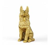 HuadaXtai Figurine Canine en Laiton Statue Chien Sculpture Loup Statuette Décor Corps Assis Matériau Laiton Aspect Doré Lustré Détails Gravés Texturée Oreilles, Grand 30cm